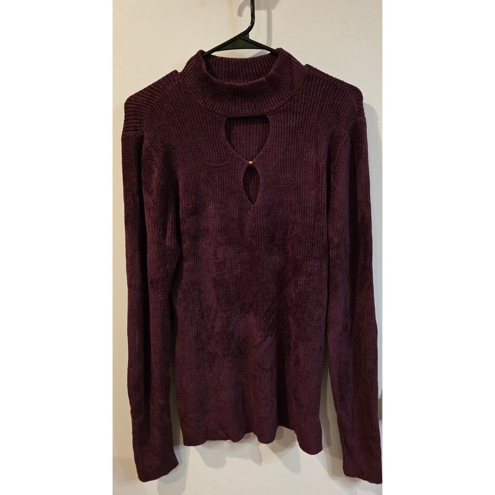 INC International Concepts Burgundy Chenille Keyhole Mock Neck Sweater XXL